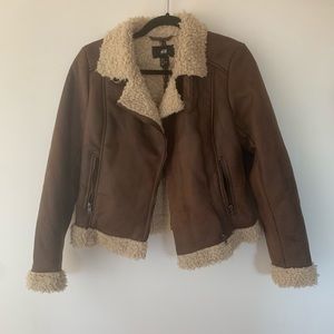 Tan Moto/Biker Jacket Sherpa Lining